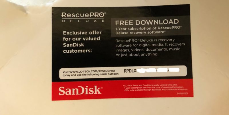 sandisk rescuepro deluxe serial number